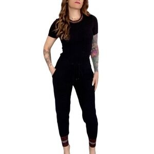 N:PHILANTHROPY Black Metallic Glittery Short Sleeve Bodysuit Joggers Set Size S